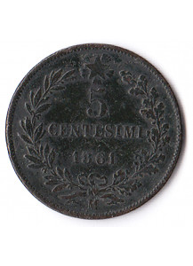 1861 5 Centesimi Zecca Milano Vittorio Emanuele II MB+